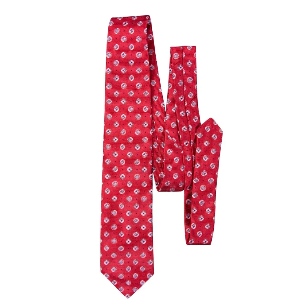 Brooks Brothers Mens Silk Tie Red‎ Geometric Medallion Print Made in USA